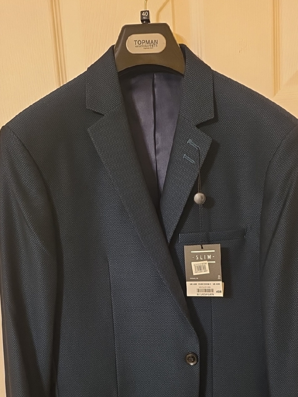 Topman Slim-Fit Textured Teal Green Blazer